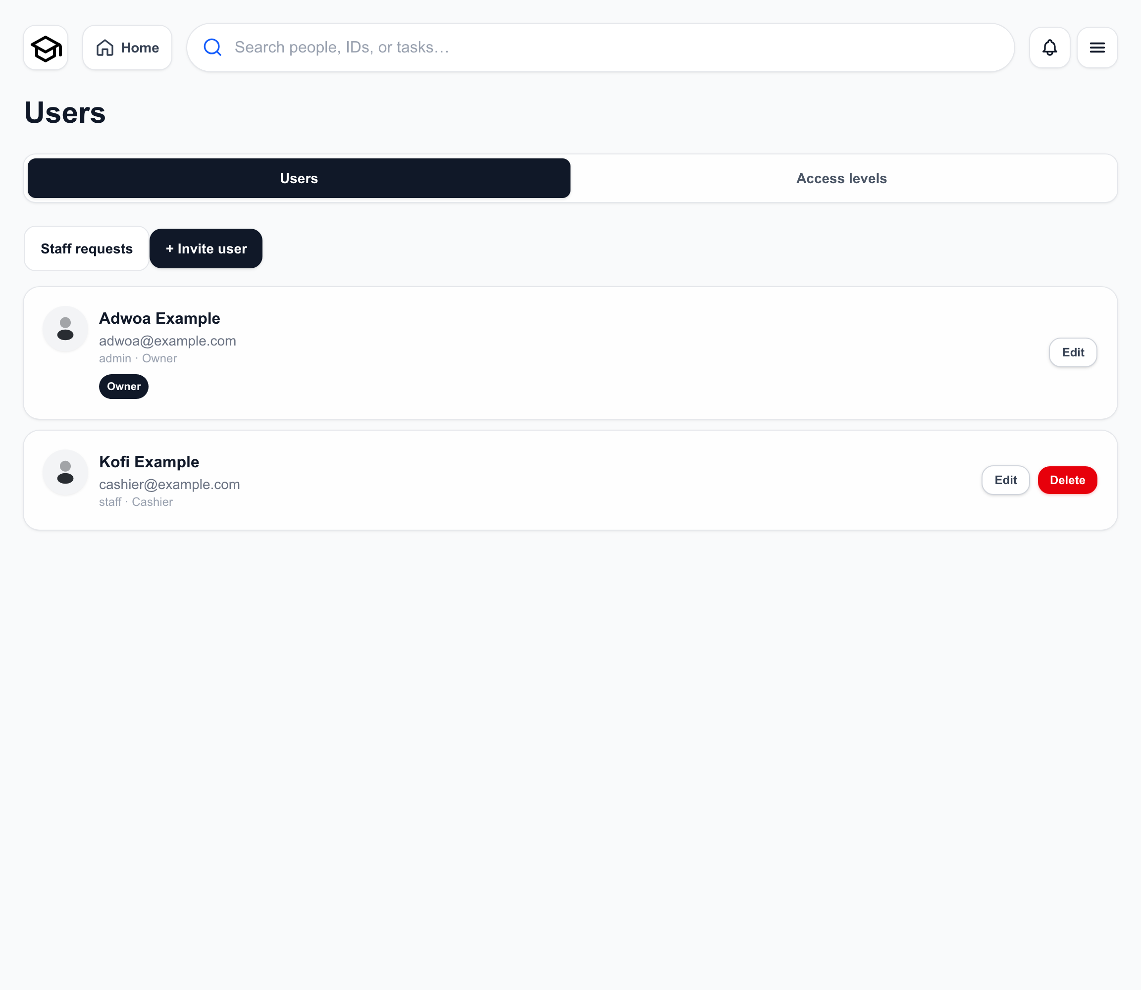 School Fees create an access level screen with fictional Maple Grove Demo School data
