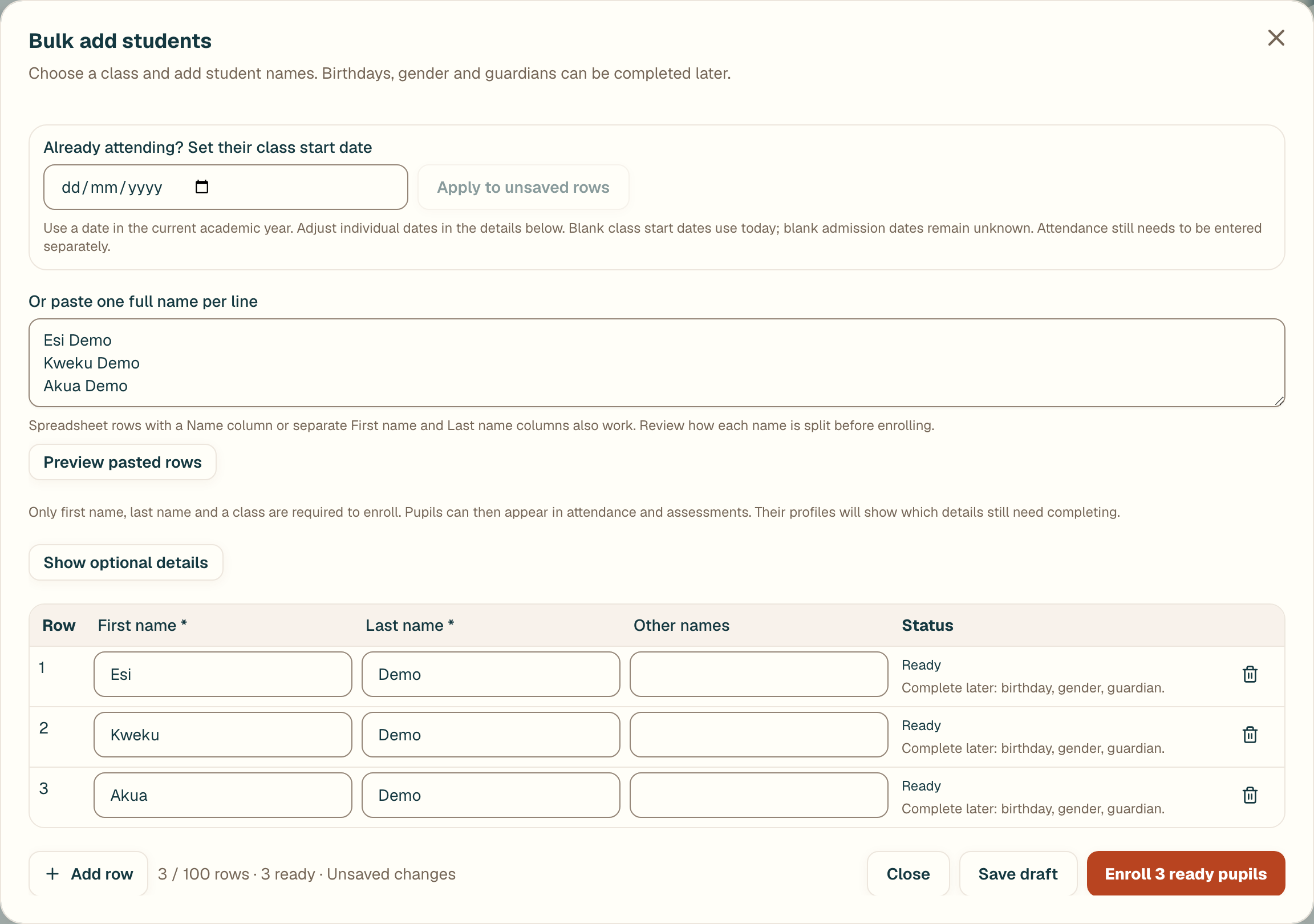 School Mann prepare and preview the source screen with fictional Maple Grove Demo School data